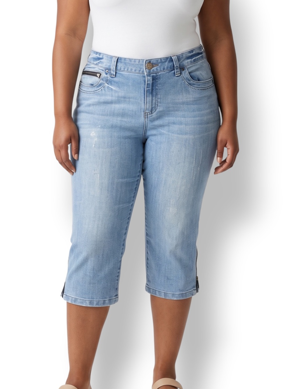 4/$20 INC International Concepts Light Wash Zip Hem Capri Jeans Size 14